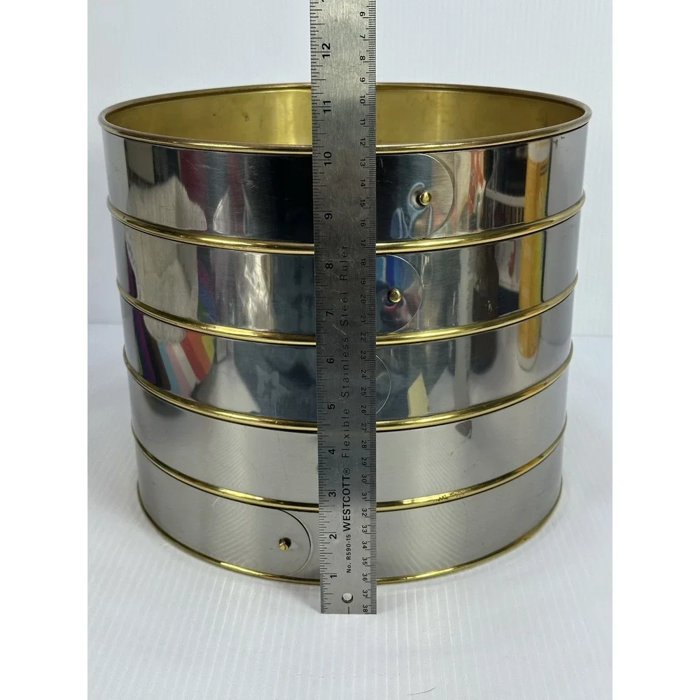 VTG Ash Bucket Planter Stainless Steel Bands Over Brass‎ Made in England Regency